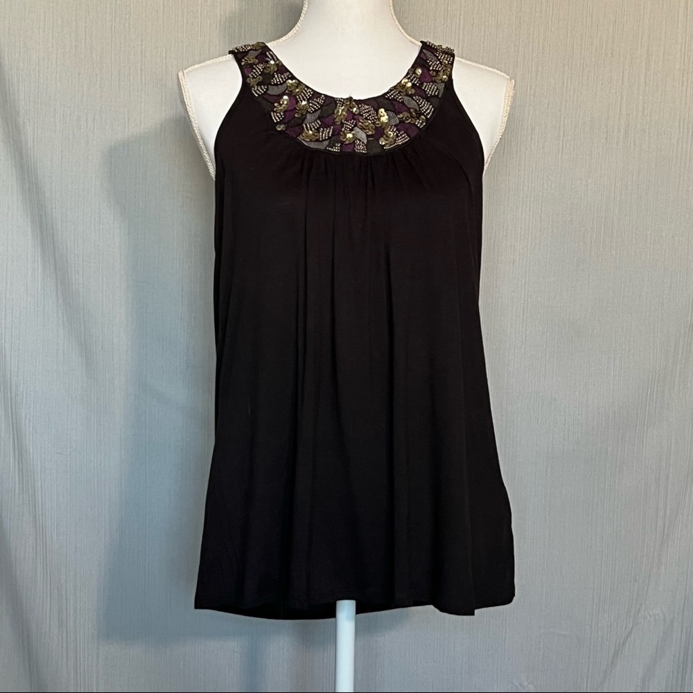 Pleione Women’s L Black with Decorative Neck Tank Top